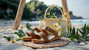 Summer sandals on the beach photo