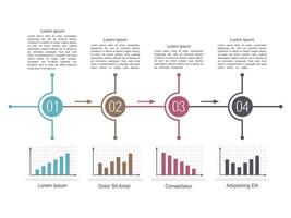 Design template of diagram with four steps and different bar graphs vector