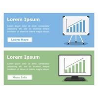 Flat banners with graphs on whiteboard and on on the screen of computer vector