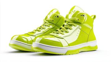 A pair of neon yellow high top sneakers photo