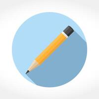 Pencil icon in circle, flat design with long shadow vector