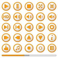 Orange media player buttons and progress bar vector
