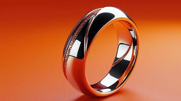 An orange and white wedding ring with a diamond photo
