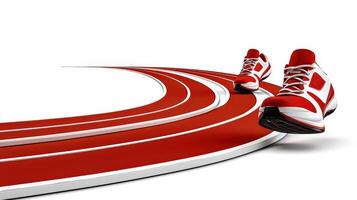 A pair of red running shoes on a track photo