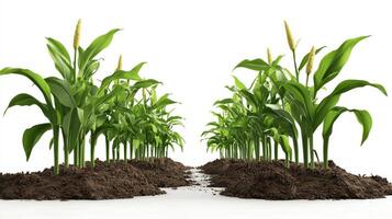 Corn field with soil and plants photo