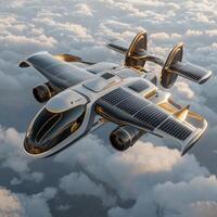 A futuristic solar powered plane flying in the sky photo