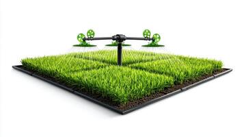 A sprinkler system with grass and a green lawn photo