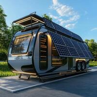 A solar powered trailer with a solar panel on the roof photo