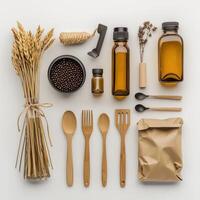 Various items including a bottle, spoon, and other items photo