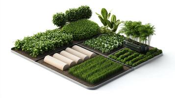 A square tray with plants and grass photo