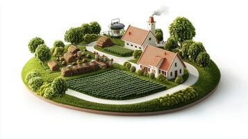 3d rendering of a farm and house on a small island photo