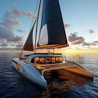 A catamaran sailing on the ocean photo