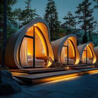 The pods are lit up at night photo