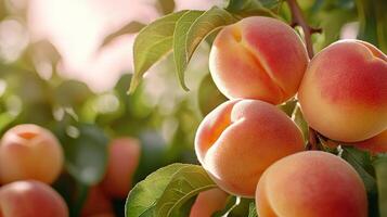 Peaches on a tree photo