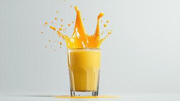 Orange juice splash in glass photo