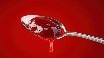 A spoon with red liquid dripping from it photo