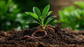 A plant with worms growing out of it photo