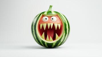 A watermelon with a monster face on it photo