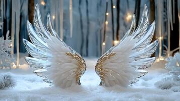 Two angel wings are in the snow photo