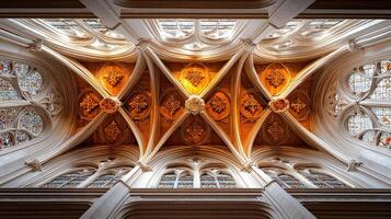 A ceiling with many windows and a light above it photo
