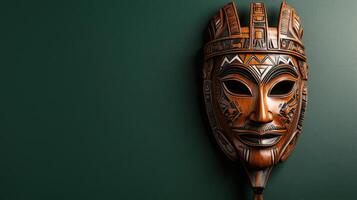 A wooden mask with tribal design on it photo