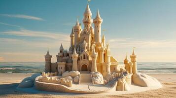 A castle made out of sand on the beach photo