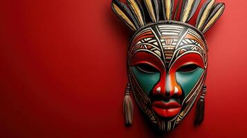 African mask on red background photo