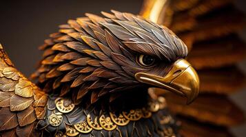 Golden eagle statue with wings spread open photo