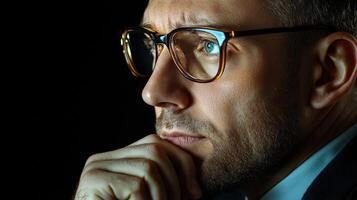 A man wearing glasses and a suit photo