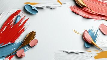 Colorful paint strokes on white background photo