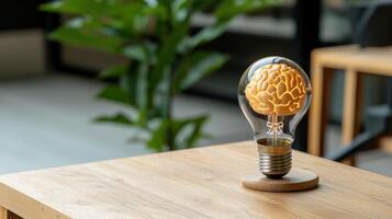 A light bulb with a brain inside of it photo
