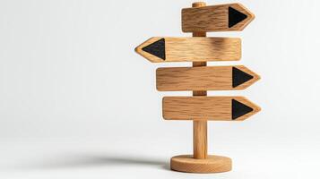 Wooden directional signpost with arrows on white background 3d render photo