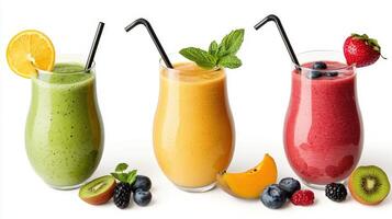 Three different smoothies are shown in a row photo
