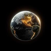 The earth is shown in a black background photo