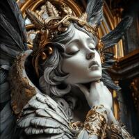 A statue of a woman with gold wings photo
