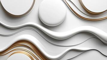 3d rendering of abstract white and gold waves photo