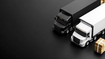A group of trucks and boxes on a black background photo