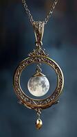 A moon pendant with a gold chain and a chain photo