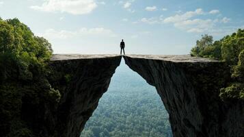 Man standing on the edge of a cliff photo