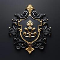 Golden and black coat of arms on a black background photo