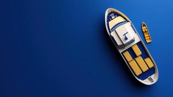 A boat with a blue background and yellow stripes photo