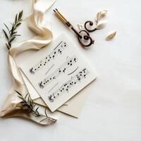 A sheet of music notes and a pair of scissors photo
