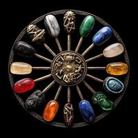 The wheel of time is made up of many different colored stones photo