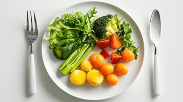 Plate of vegetables with fork and knife photo