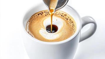 A spoon is pouring coffee into a cup photo