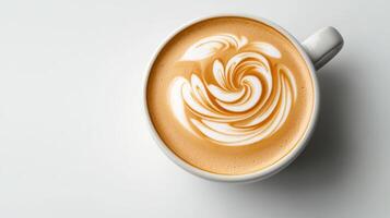 A cup of coffee with a swirl of latte art photo