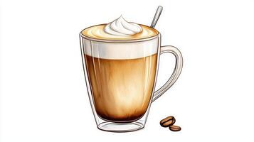 A glass of coffee with whipped cream and coffee beans photo