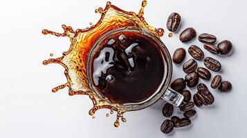 Coffee beans and splash of coffee photo