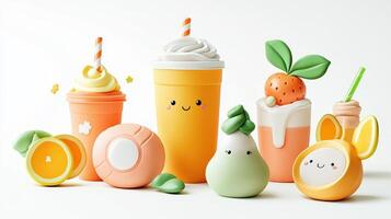 A group of colorful drinks and fruit photo