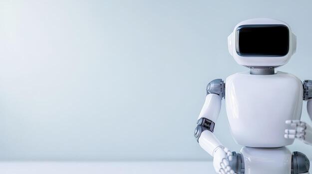 A robot standing in front of a white background photo